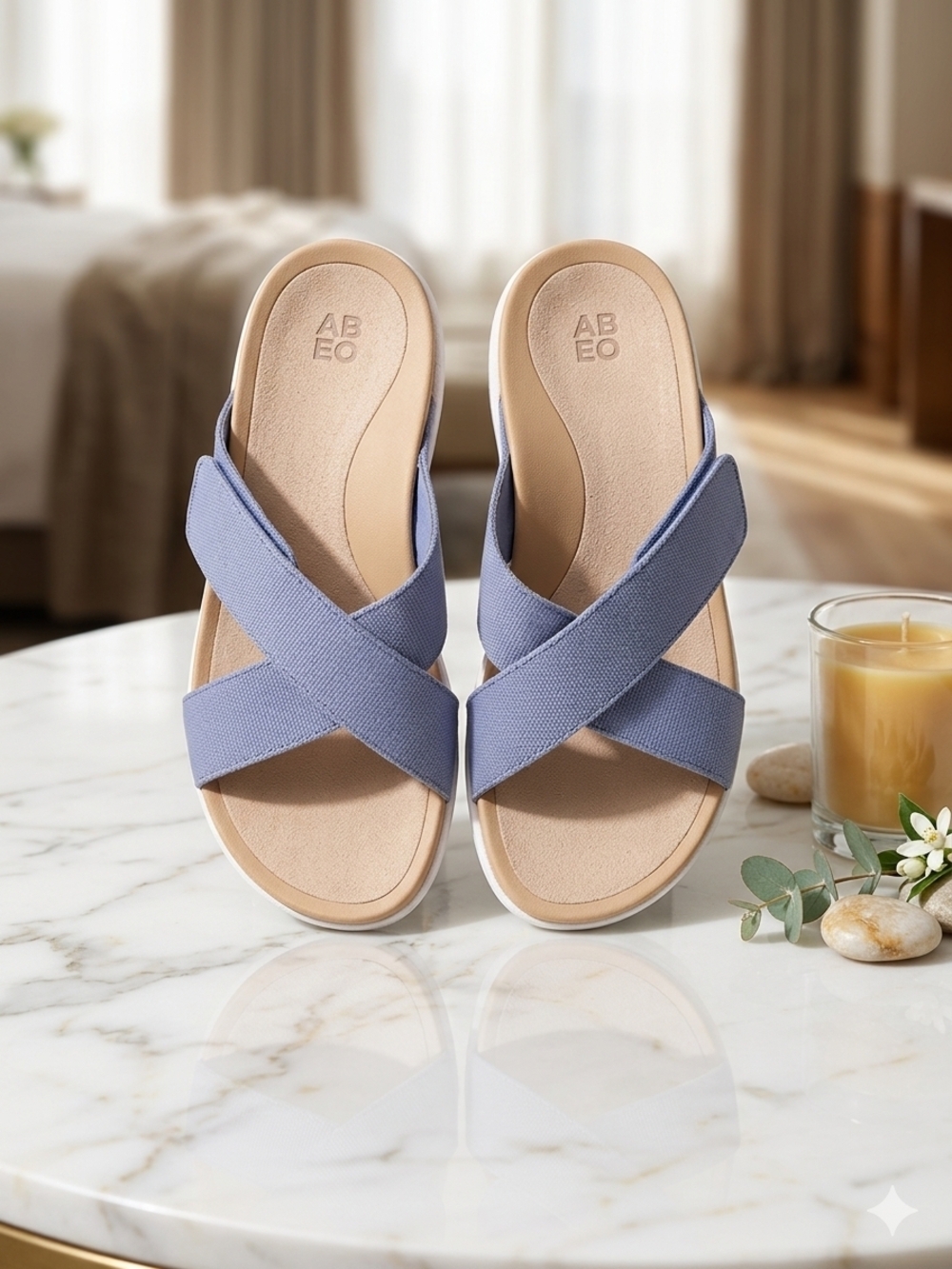 ABEO Women's Lavender Crossband Comfort Slide Sandals